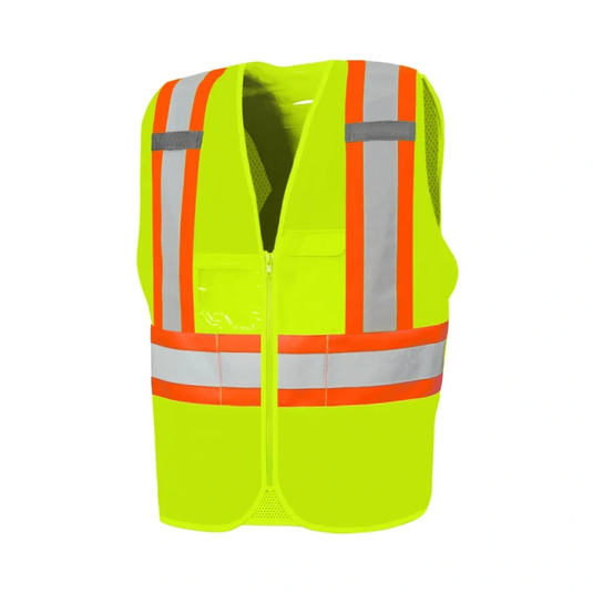 Ground Force | 5 Pt. Zipper Traffic Vest Solid/Mesh •  Class 2 •  7 Pockets