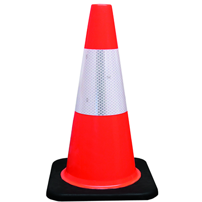 18" PVC Traffic Cone • Reflective Collar • Black Base