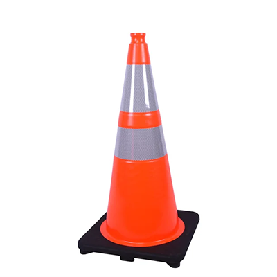 28" PVC Traffic Cones • Black Base • Reflective Collar
