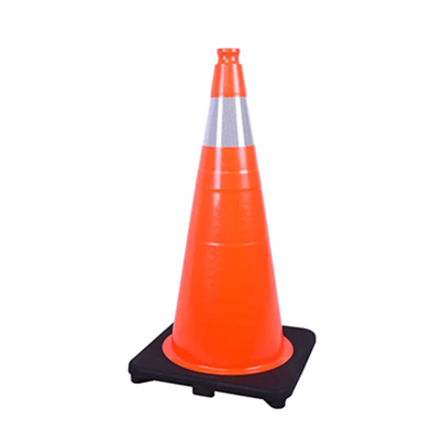 28" PVC Traffic Cones • Black Base • Reflective Collar