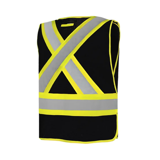 Universal 5 Pt Traffic Vest Mesh in Black Hi-Viz - Backside