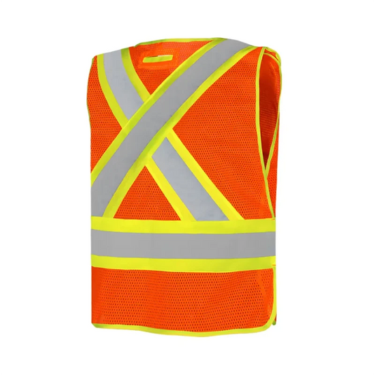Universal 5 Pt Traffic Vest Mesh in Orange Hi-Viz - Backside