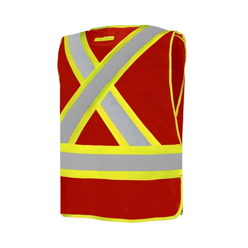 Load image into Gallery viewer, Universal 5 Pt Traffic Vest Mesh in Red Hi-Viz - Backside
