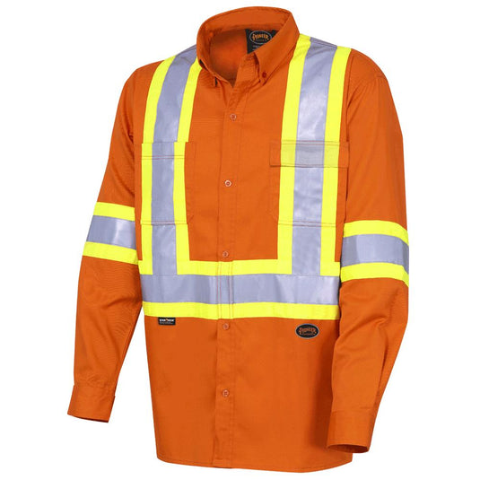 Pioneer Ultra Cool Hi-Vis Cotton Long-Sleeved Safety Shirt - Cotton Twill - Orange