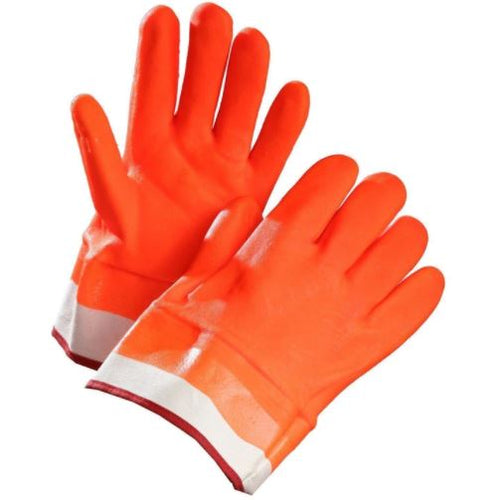 Chemical Resistant Gloves • Orange PVC Coated • Fleece Lined • Safety Cuff • 6 pack