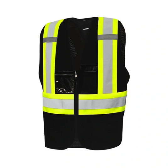 Ground Force | 5 Pt. Zipper Traffic Vest Solid/Mesh •  Class 2 •  7 Pockets