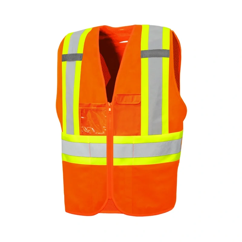 High Visibility Mesh Safety Vest (PK 5 Vests) - D-Ring Pass Through, ANSI  2, 2-Tone DOT Striping, Zipper Close