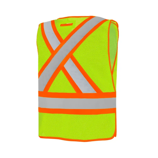 Universal 5 Pt Traffic Vest Mesh in Lime Yellow Hi-Viz - Backside