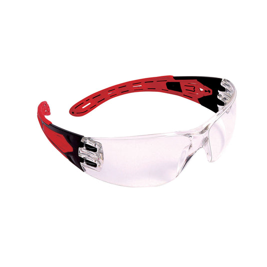 Volcano™ Rimless Safety Glasses with Red Temples, Clear Lens and 4A Coating