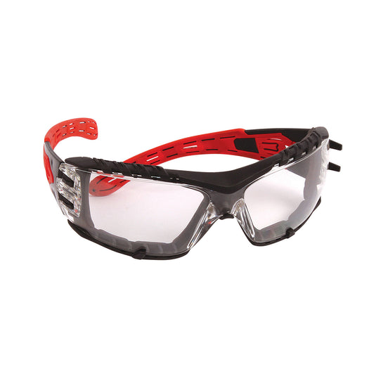 Volcano Plus™ Rimless Safety Glasses with Red Temples, Clear Lens, Foam Padding and 4A Coating(Box of 10)