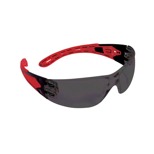 Volcano™ Rimless Safety Glasses with Red Temples, Smoke Lens and 4A Coating