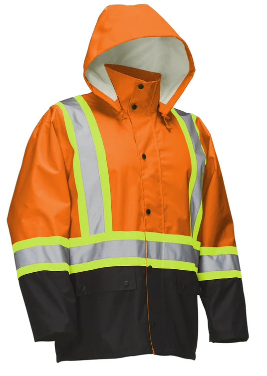 Forcefield Hi Vis Safety Rain Jacket with Snap-Off Hood
